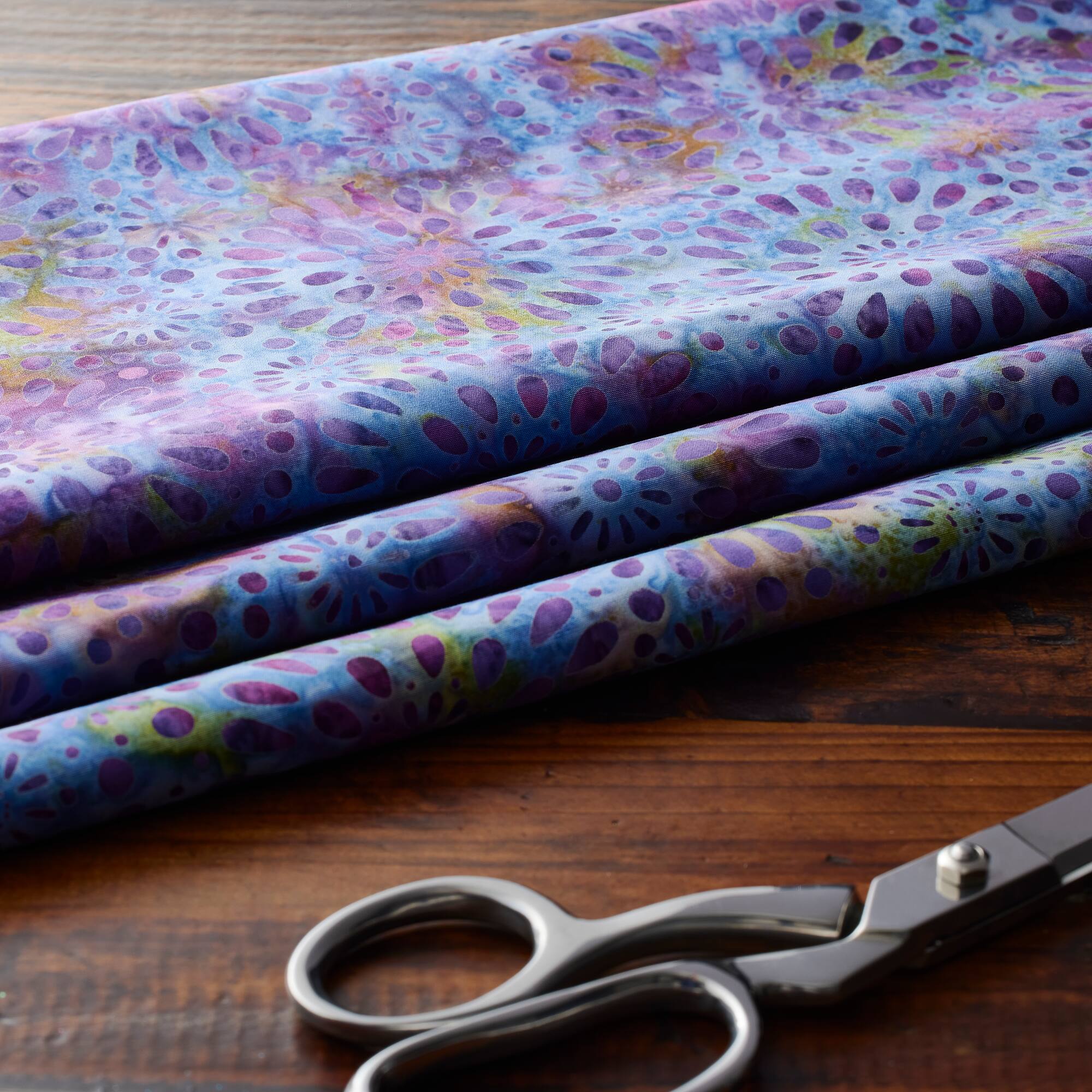 Feldman Batik Royal Plum Stamp Starburst Cotton Fabric